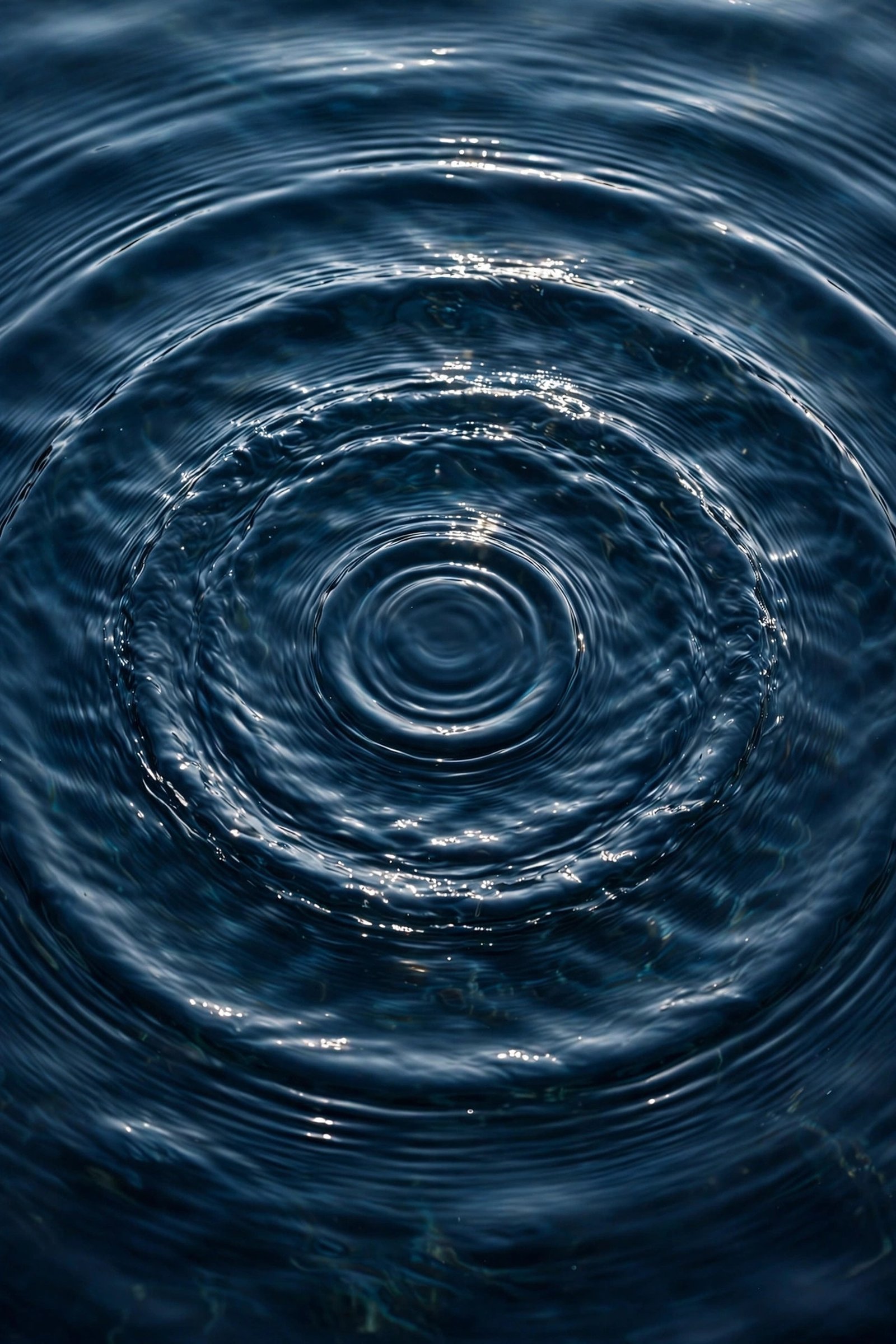  "Concentric water ripple rings glowing on dark blue water"