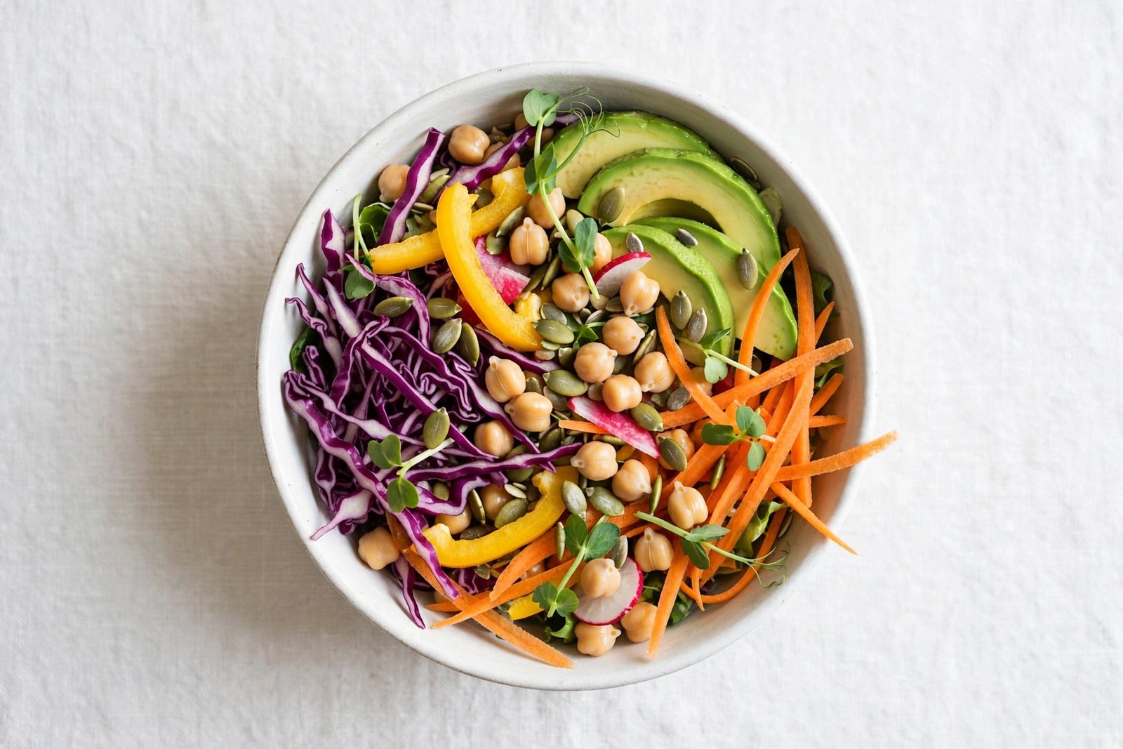  "Colorful buddha bowl salad with avocado chickpeas and rainbow vegetables"