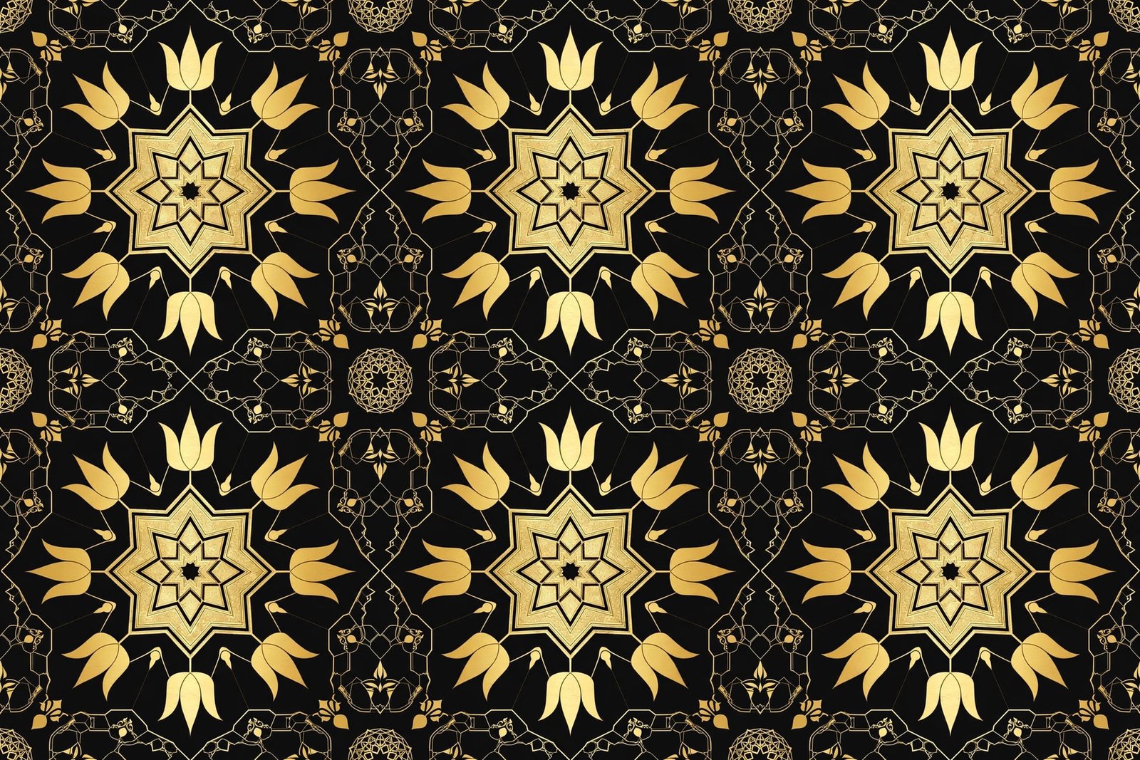  "Black and gold Ottoman motif with regal geometric medallions"