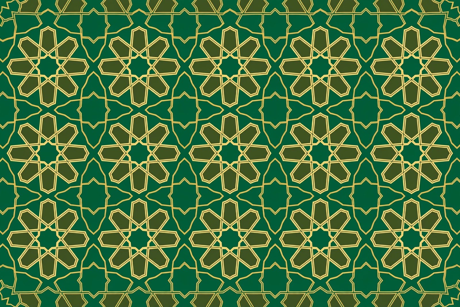  "Seamless emerald and gold Islamic eight point star pattern"
