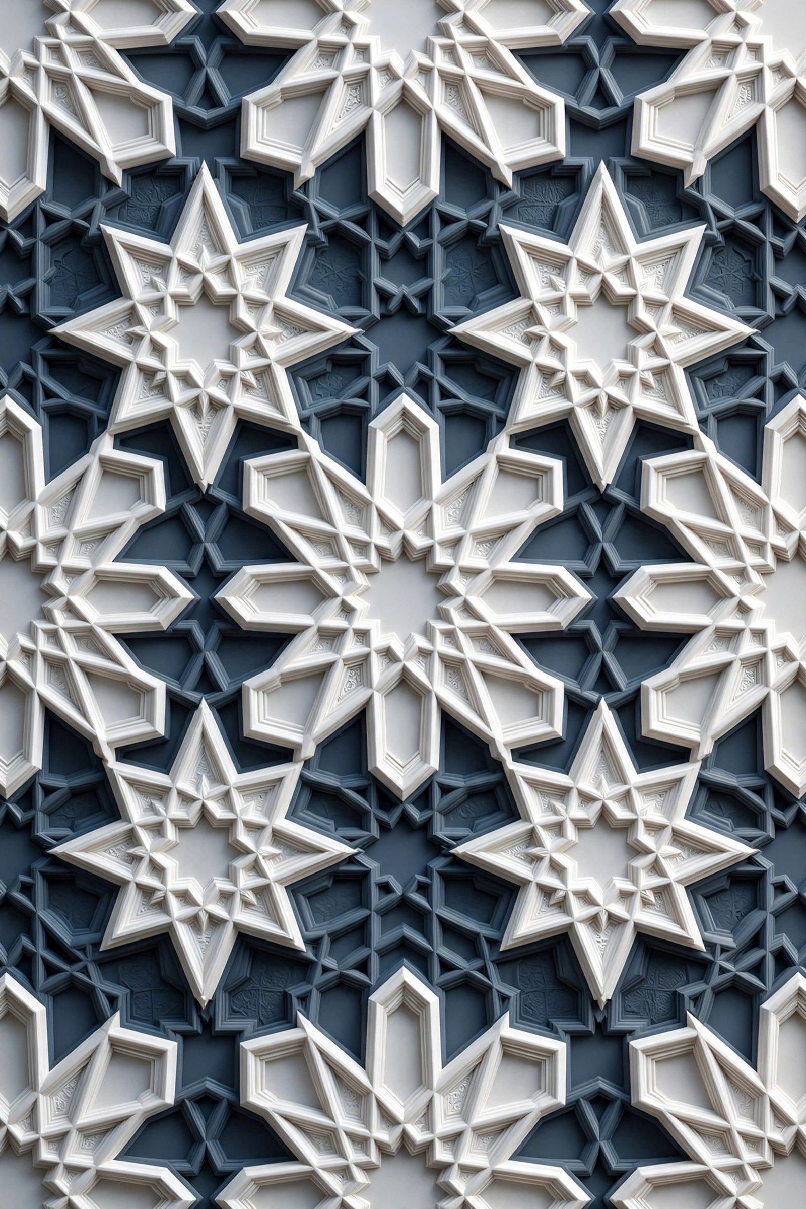  "Islamic geometric pattern with subtle dimensional depth in blue"
