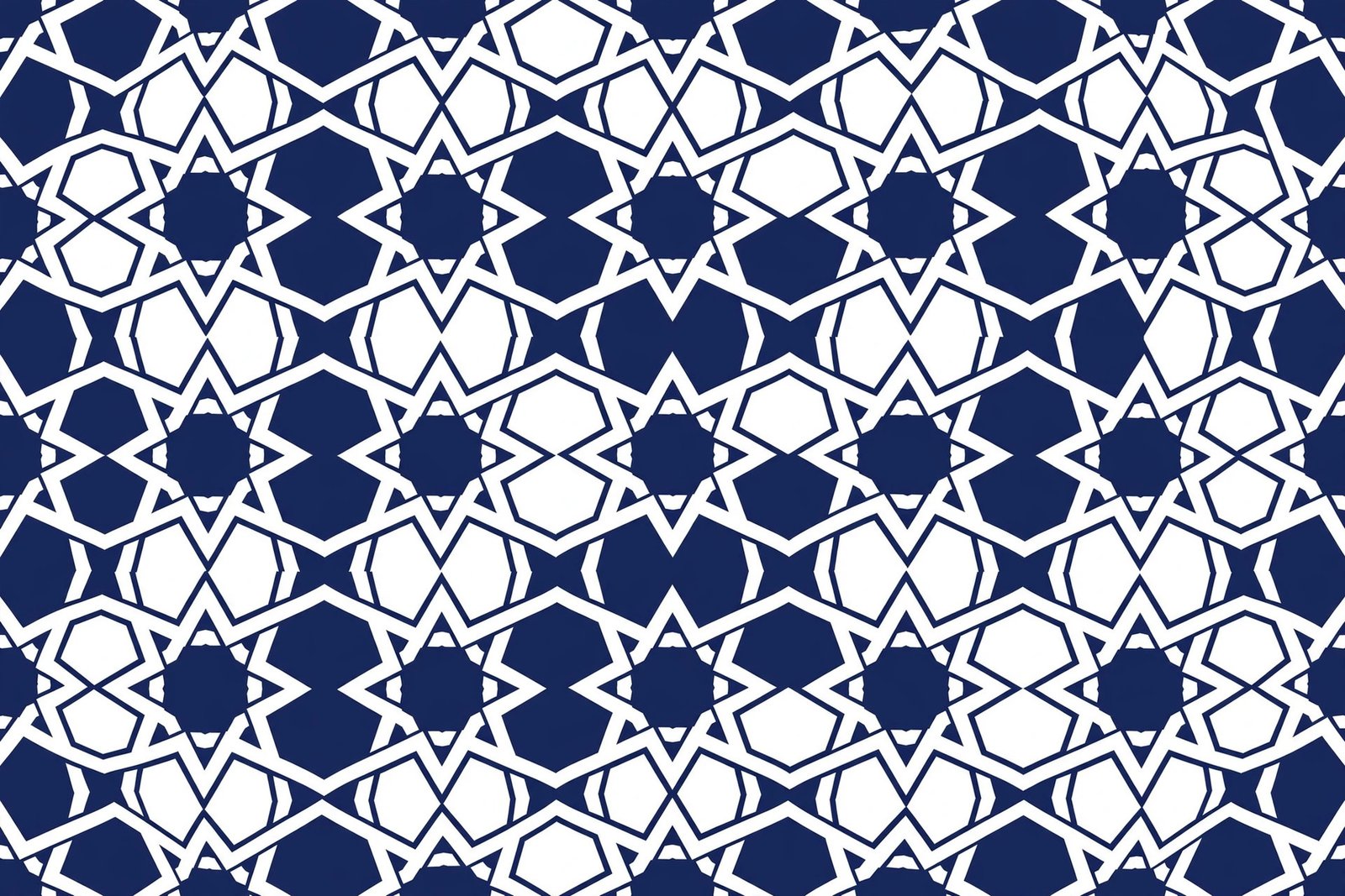  "Navy and white girih tile pattern with interlocking stars"