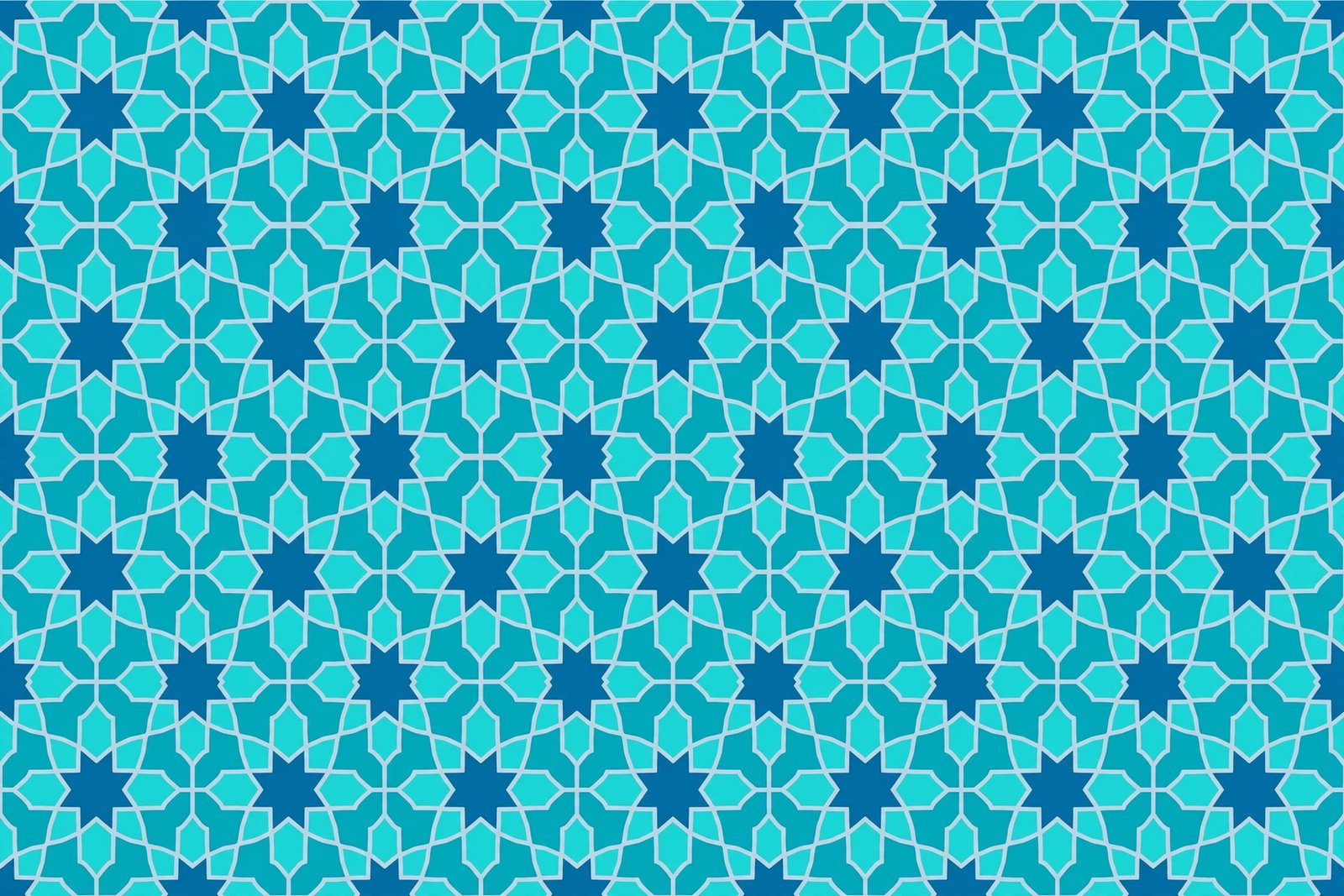  "Turquoise Islamic tile mosaic of stars and crosses"